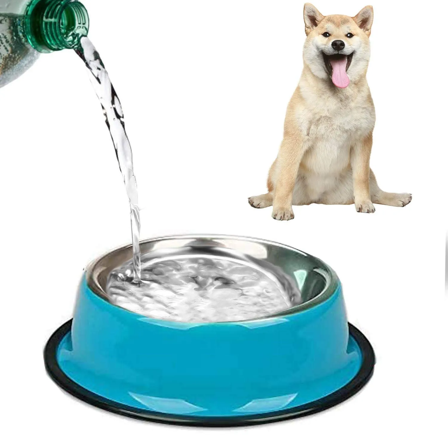 2 Dog Bowls, Stainless Steel Dog Feeder Bowls,Medium Dog Feeder Bowls And Water Bowls，dog cat Plate Bowls With Non-slip Rubber Bases, (22 cm / 8.6 inches)