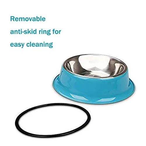 2 Dog Bowls, Stainless Steel Dog Feeder Bowls,Medium Dog Feeder Bowls And Water Bowls，dog cat Plate Bowls With Non-slip Rubber Bases, (22 cm / 8.6 inches)