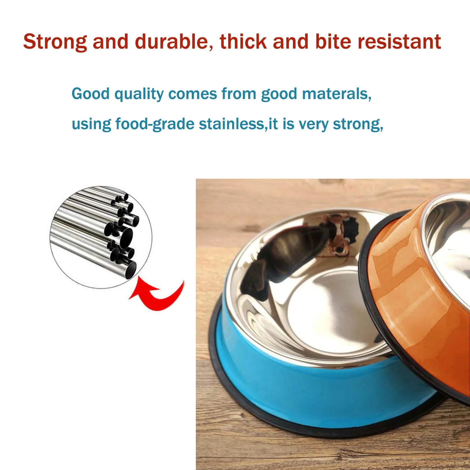 2 Dog Bowls, Stainless Steel Dog Feeder Bowls,Medium Dog Feeder Bowls And Water Bowls，dog cat Plate Bowls With Non-slip Rubber Bases, (22 cm / 8.6 inches)