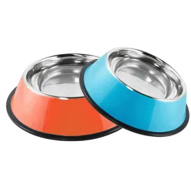 2 Dog Bowls, Stainless Steel Dog Feeder Bowls,Medium Dog Feeder Bowls And Water Bowls，dog cat Plate Bowls With Non-slip Rubber Bases, (22 cm / 8.6 inches)