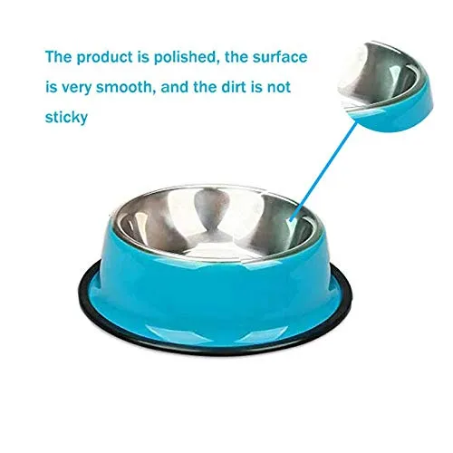 2 Dog Bowls, Stainless Steel Dog Feeder Bowls,Medium Dog Feeder Bowls And Water Bowls，dog cat Plate Bowls With Non-slip Rubber Bases, (22 cm / 8.6 inches)
