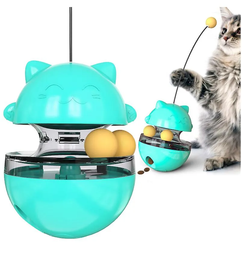 blue Dual Rolling Balls Cat Tumbler Toy Cat Food Dispenser Leaking food ball AZ1187