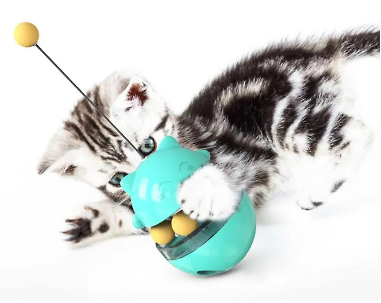 blue Dual Rolling Balls Cat Tumbler Toy Cat Food Dispenser Leaking food ball AZ1187