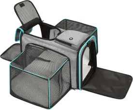 Cat Dog Carrier Bag, 5 Sides Open Doors, 2 Sides Expandable, Large Soft Sided Pet Carriers with Removable Pad, 19x12x12 Inch for Kitten, Rabbit, Puppy, Small Animal, Airline Approved