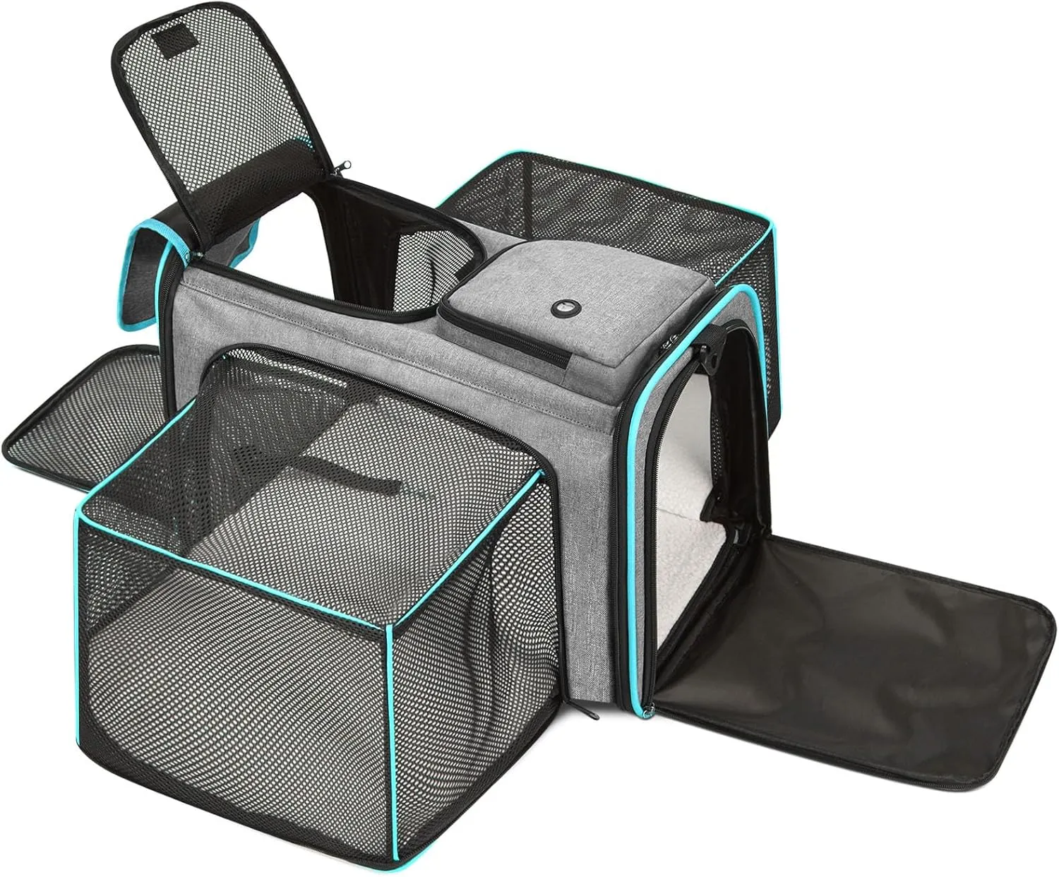 Cat Dog Carrier Bag, 5 Sides Open Doors, 2 Sides Expandable, Large Soft Sided Pet Carriers with Removable Pad, 19x12x12 Inch for Kitten, Rabbit, Puppy, Small Animal, Airline Approved