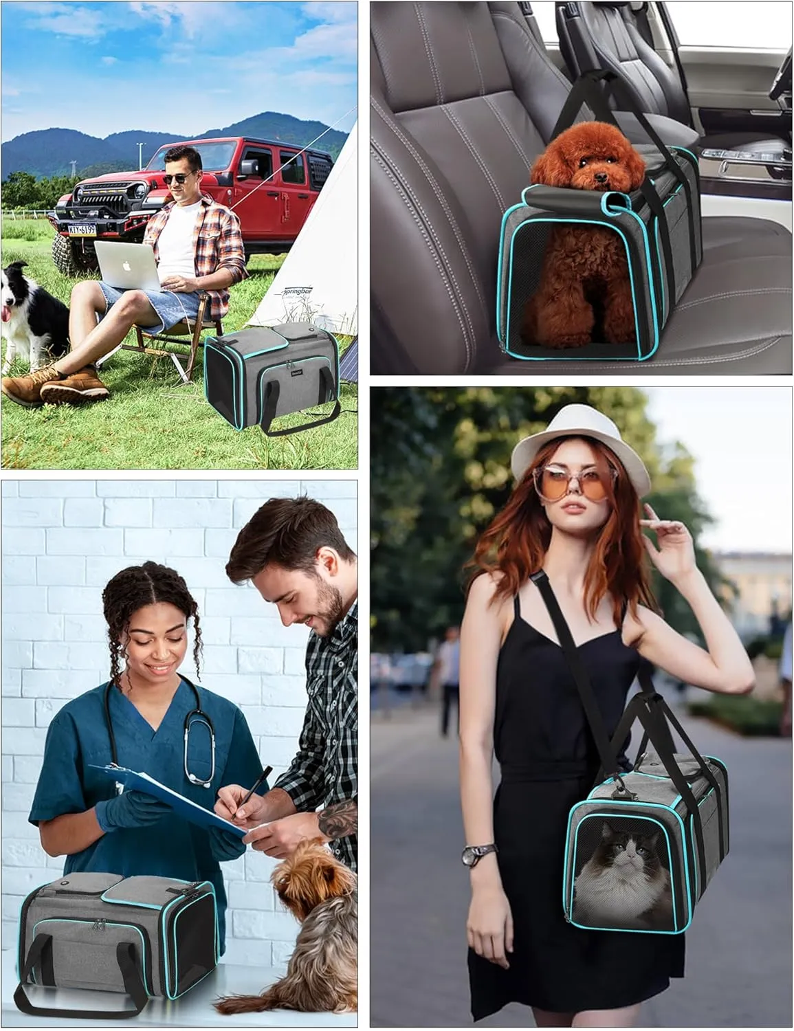 Cat Dog Carrier Bag, 5 Sides Open Doors, 2 Sides Expandable, Large Soft Sided Pet Carriers with Removable Pad, 19x12x12 Inch for Kitten, Rabbit, Puppy, Small Animal, Airline Approved