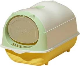 Cat Litter Box with Lid, Large Closed Cat Toilet and Covered, Reusable Portable Cat Litter Tray, Light Green