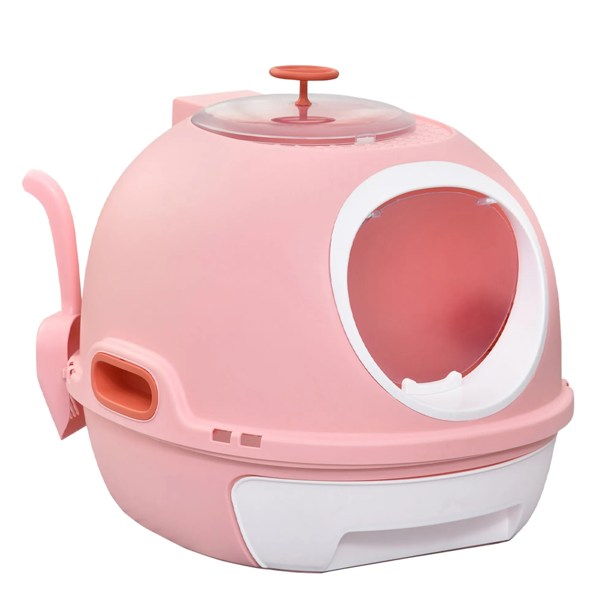 Closed Cat Litter Box with Removable Tray, 2 Entrances and Scoop, 47x55x44cm, Pink