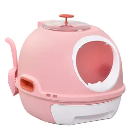 Closed Cat Litter Box with Removable Tray, 2 Entrances and Scoop, 47x55x44cm, Pink