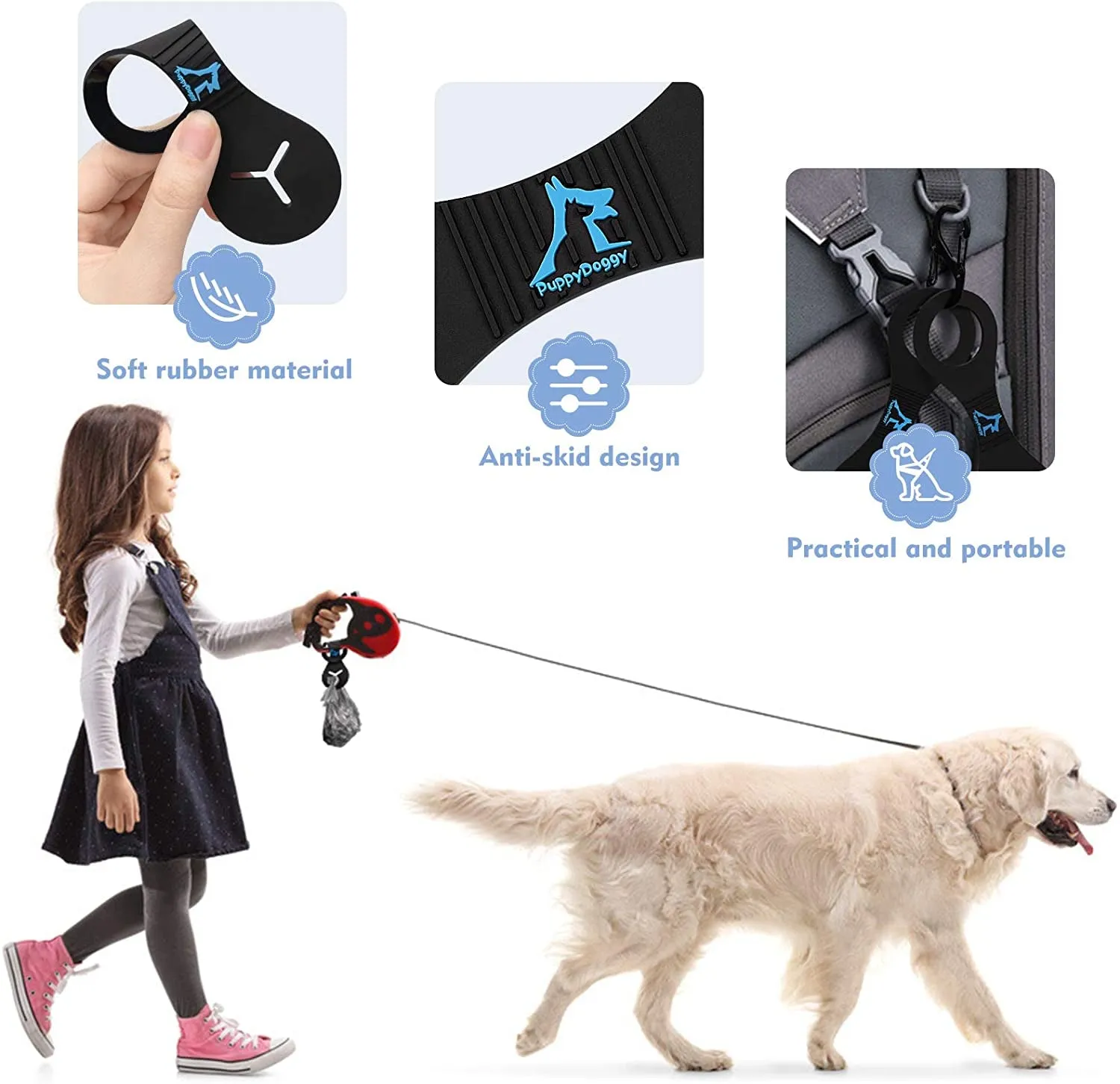 Dog Poop Bag Holder for Leash Waste Bag Carrier Dog Poop Bag Dispenser for Walking Running Bicycle Accessory 2 Pieces (Black   Pink)