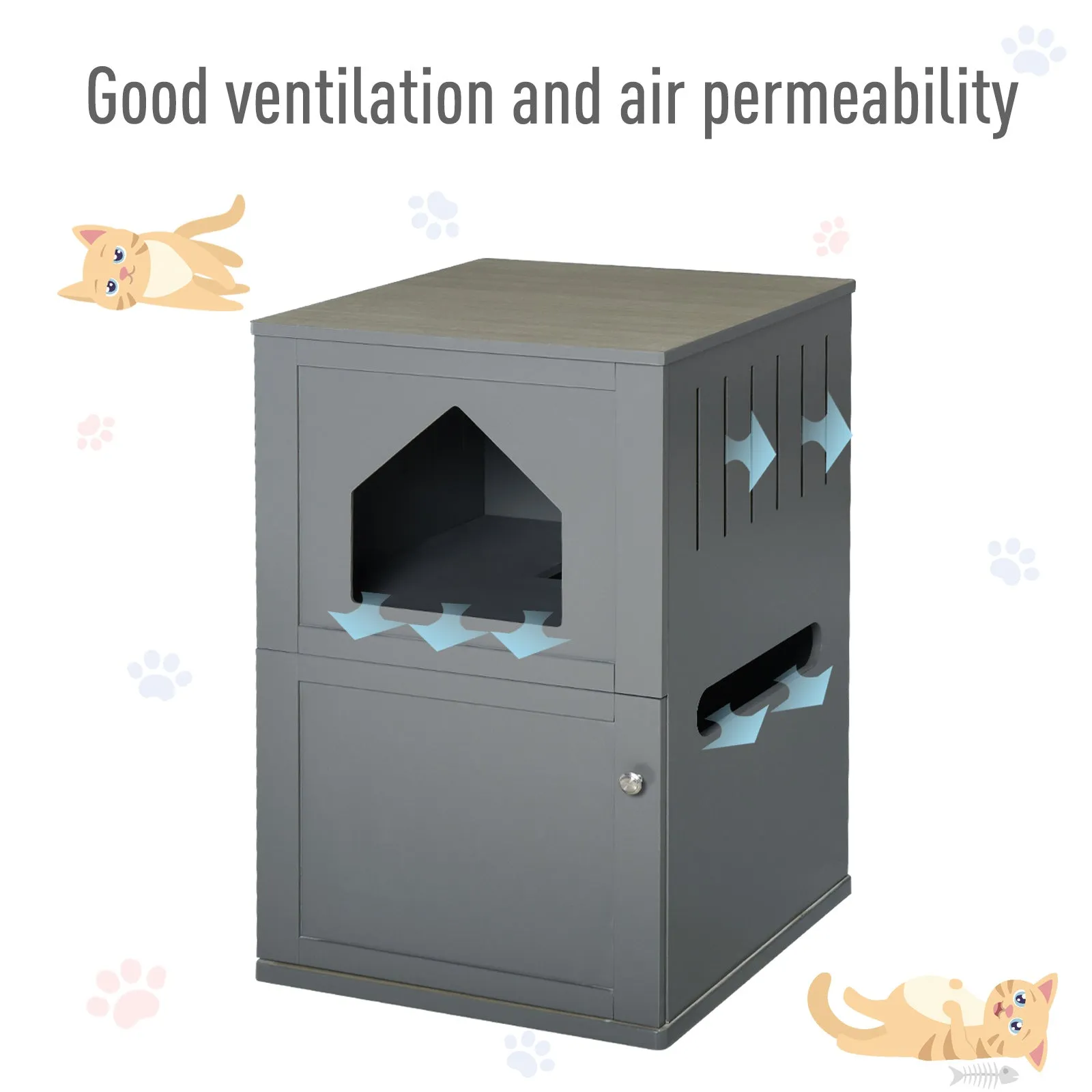 Double-Decker Cat Litter Box 2 Story Pet Crate Luxury Toilet House, Grey
