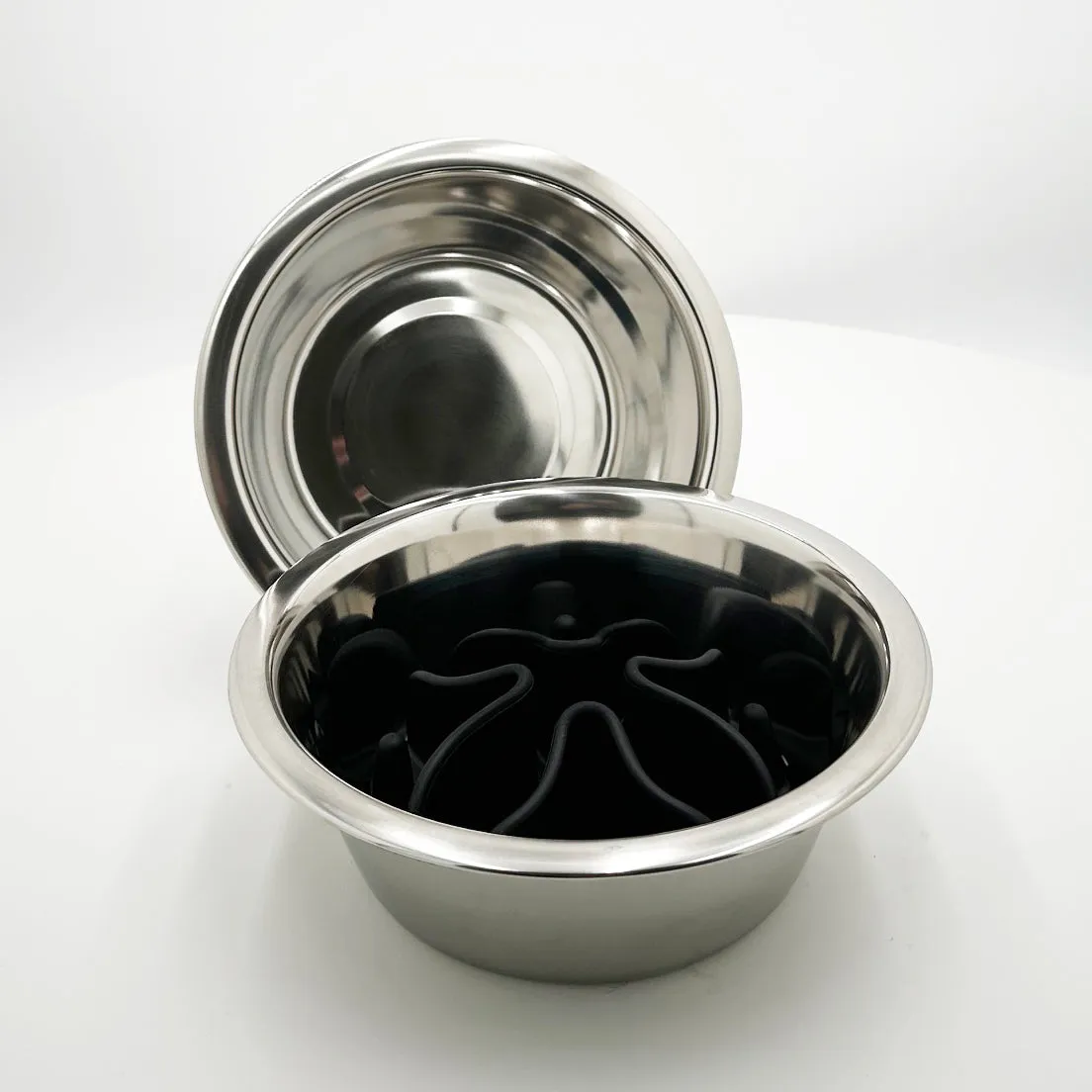 Extra Bowl Set with Slow Feed Pad – Human-Grade 304 Stainless Steel Slow Feed Dog Bowl, Silicone Insert, set of 2