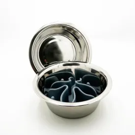 Extra Bowl Set with Slow Feed Pad – Human-Grade 304 Stainless Steel Slow Feed Dog Bowl, Silicone Insert, set of 2