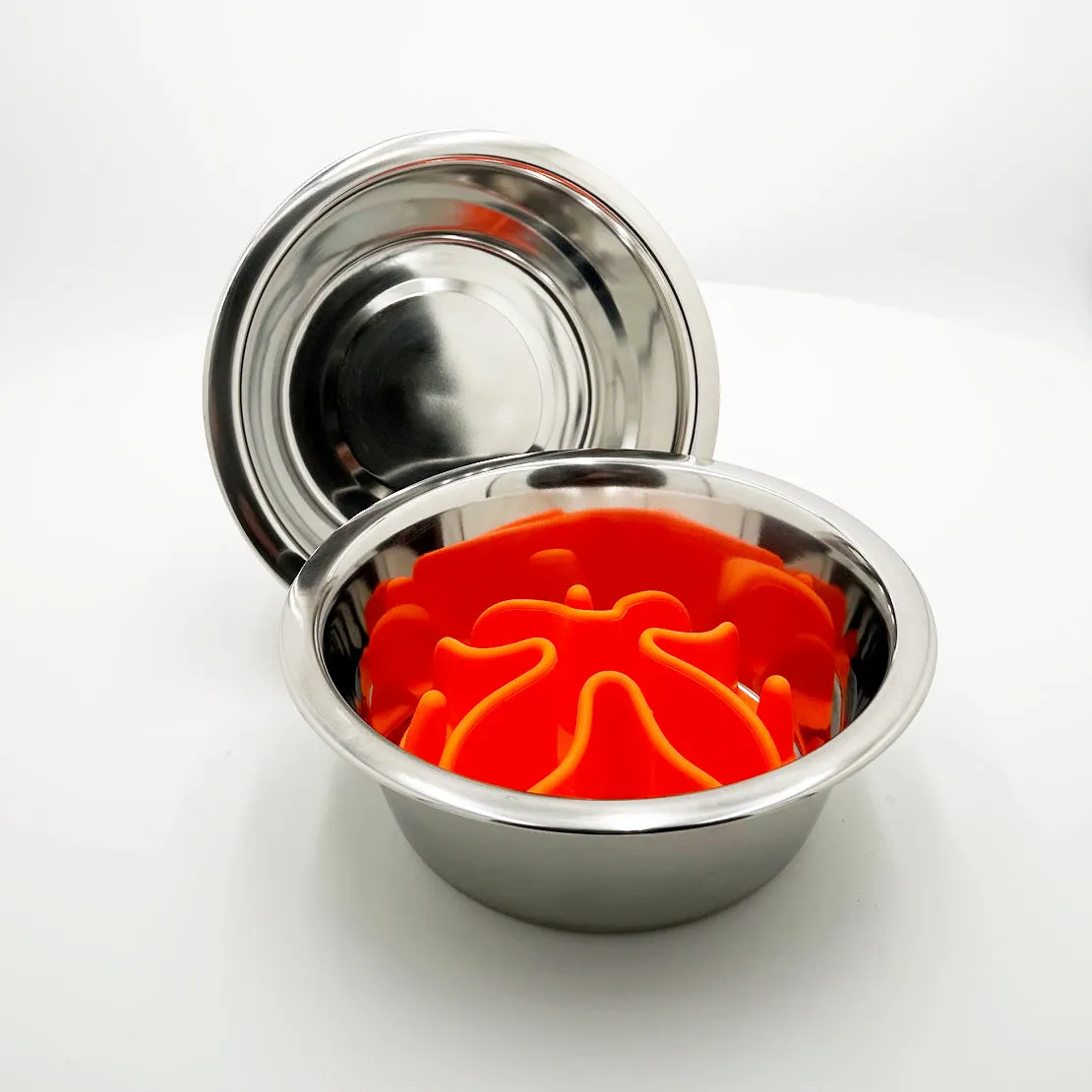 Extra Bowl Set with Slow Feed Pad – Human-Grade 304 Stainless Steel Slow Feed Dog Bowl, Silicone Insert, set of 2