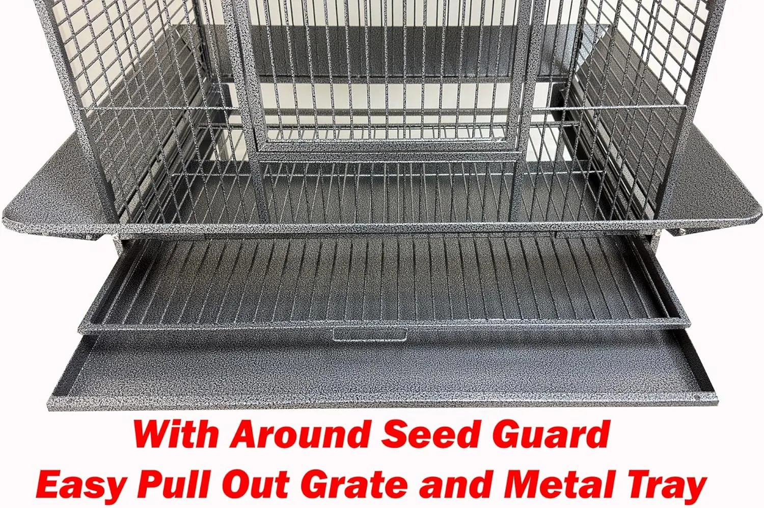 Extra Large 32" x 23" x 69"H Elegant and Durable Wrought Iron Double Ladders Open Play Top Bird Parrot Rolling Cage, Include Stainless Feed Cups Natural Wooden Stand Perch Seed Guard
