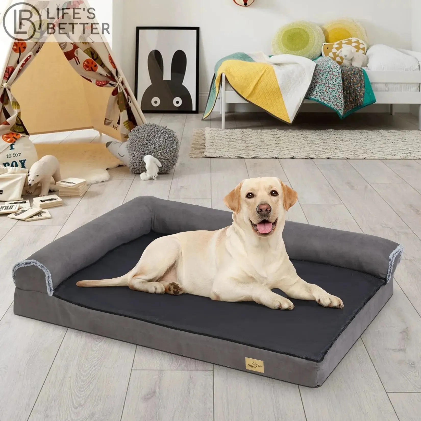 Extra Large Orthopedic Bolster Dog Bed with Memory Foam