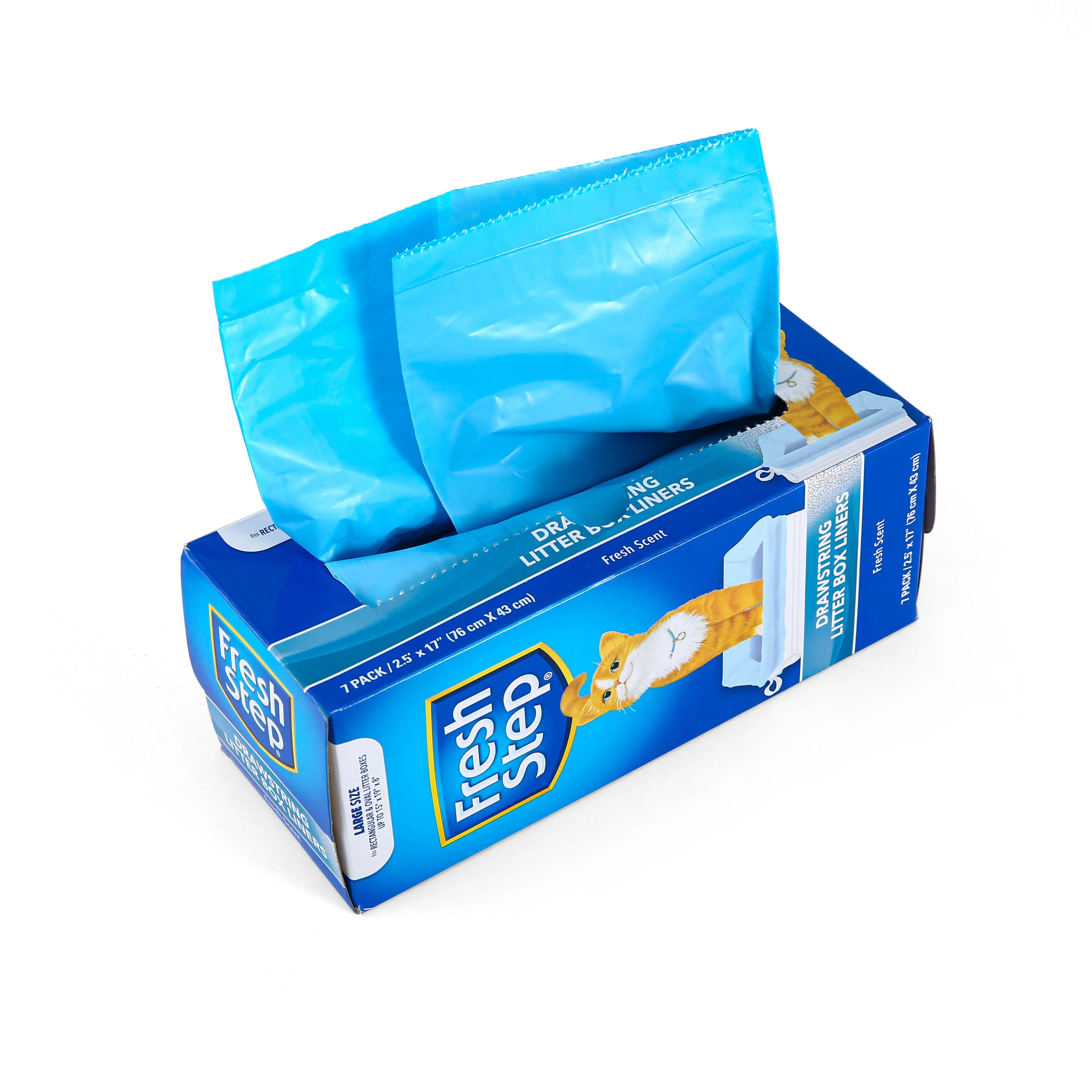 Fresh Step Drawstring Cat Litter Box Liners, Fresh Scent, Size Large, 30" x 17" - 7 Count