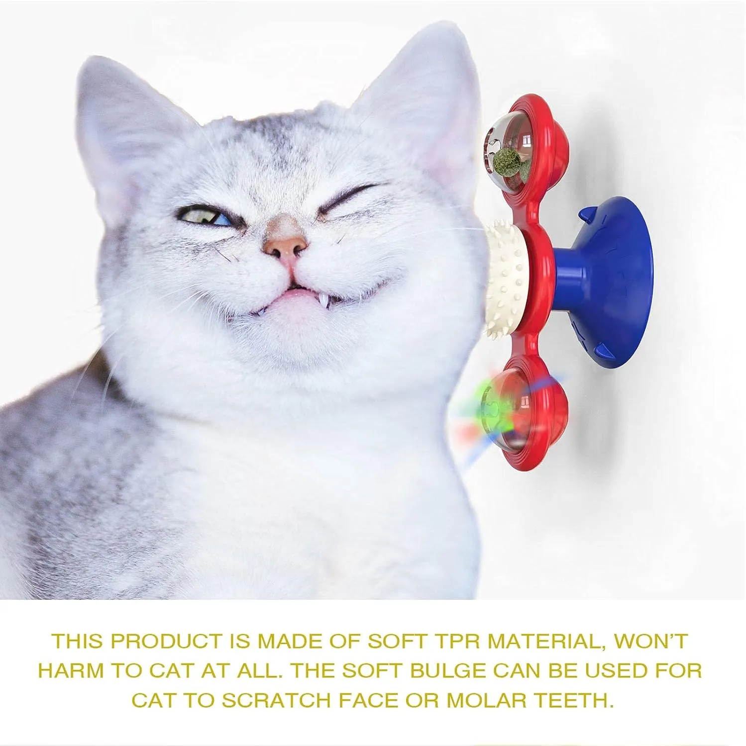 Interactive Windmill Cat Toys with Catnip : Cat Toys for Indoor Cats Funny Kitten Toys with LED Light Ball Suction CupCat Nip Toy for Cat chew Exercise (Multi-Colored)