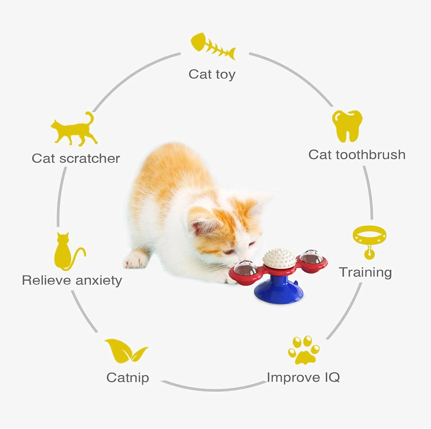 Interactive Windmill Cat Toys with Catnip : Cat Toys for Indoor Cats Funny Kitten Toys with LED Light Ball Suction CupCat Nip Toy for Cat chew Exercise (Multi-Colored)