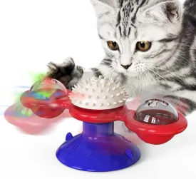 Interactive Windmill Cat Toys with Catnip : Cat Toys for Indoor Cats Funny Kitten Toys with LED Light Ball Suction CupCat Nip Toy for Cat chew Exercise (Multi-Colored)