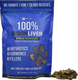 Max and Neo Freeze Dried Bison Liver Dog Treats - Single Ingredient, Free Range North American Bison, Human Grade - We Donate 1 for 1 to Dog Rescues for Every Product Sold