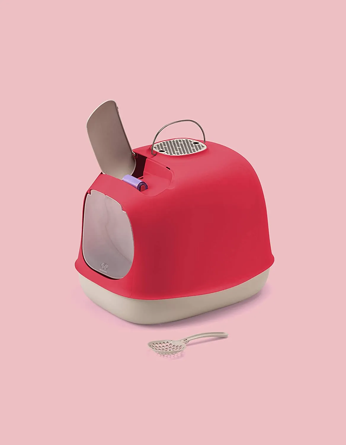Minu Covered Cat Litter Tray (Red)
