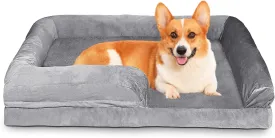Orthopedic Bolster Dog Bed, Waterproof Lining Dog Bed with Egg-Crate Foam Sofa, Non-Slip Bottom Dog Couch with Washable Removable Cover for Medium Large Extra Cat Dog (35x25x7.1 inches, Grey)