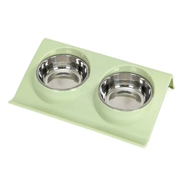 Pastel Double Stainless Steel Pet Bowl (Various Colours)