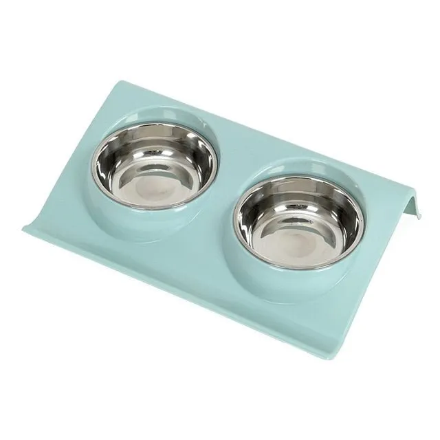 Pastel Double Stainless Steel Pet Bowl (Various Colours)