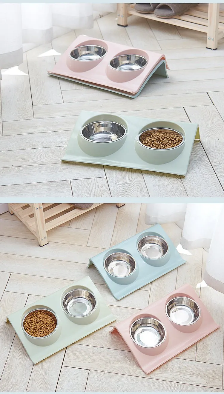 Pastel Double Stainless Steel Pet Bowl (Various Colours)