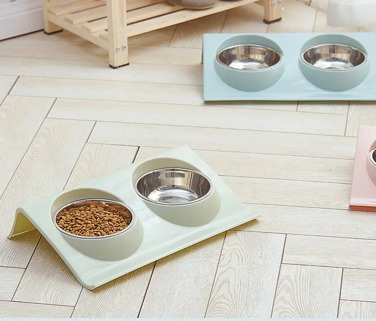 Pastel Double Stainless Steel Pet Bowl (Various Colours)