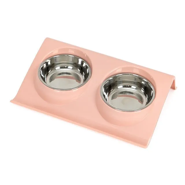 Pastel Double Stainless Steel Pet Bowl (Various Colours)