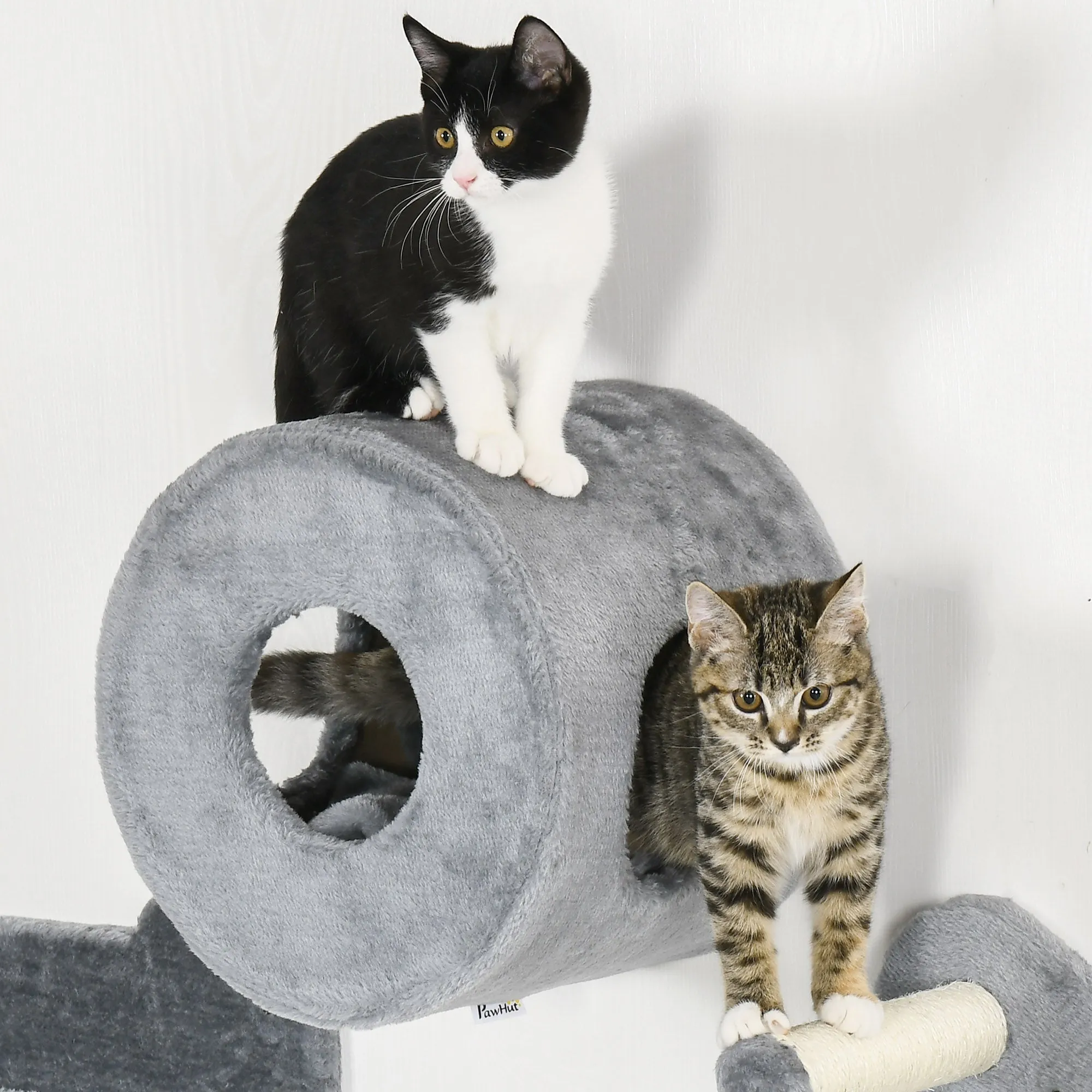 PawHut Cat Wall Furniture with Platforms, Steps, Perch, Cat House - Grey