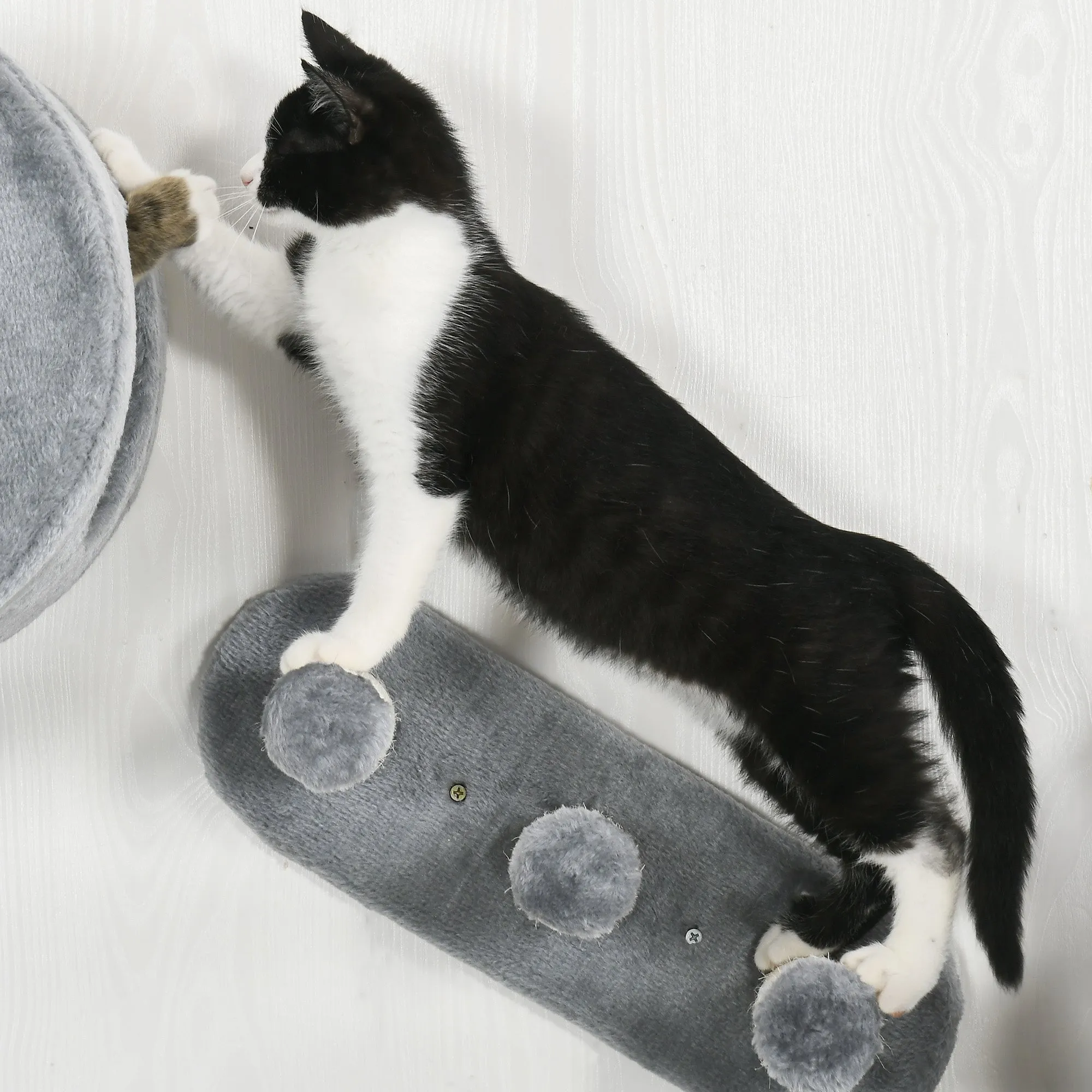 PawHut Cat Wall Furniture with Platforms, Steps, Perch, Cat House - Grey