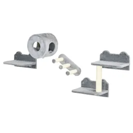 PawHut Cat Wall Furniture with Platforms, Steps, Perch, Cat House - Grey