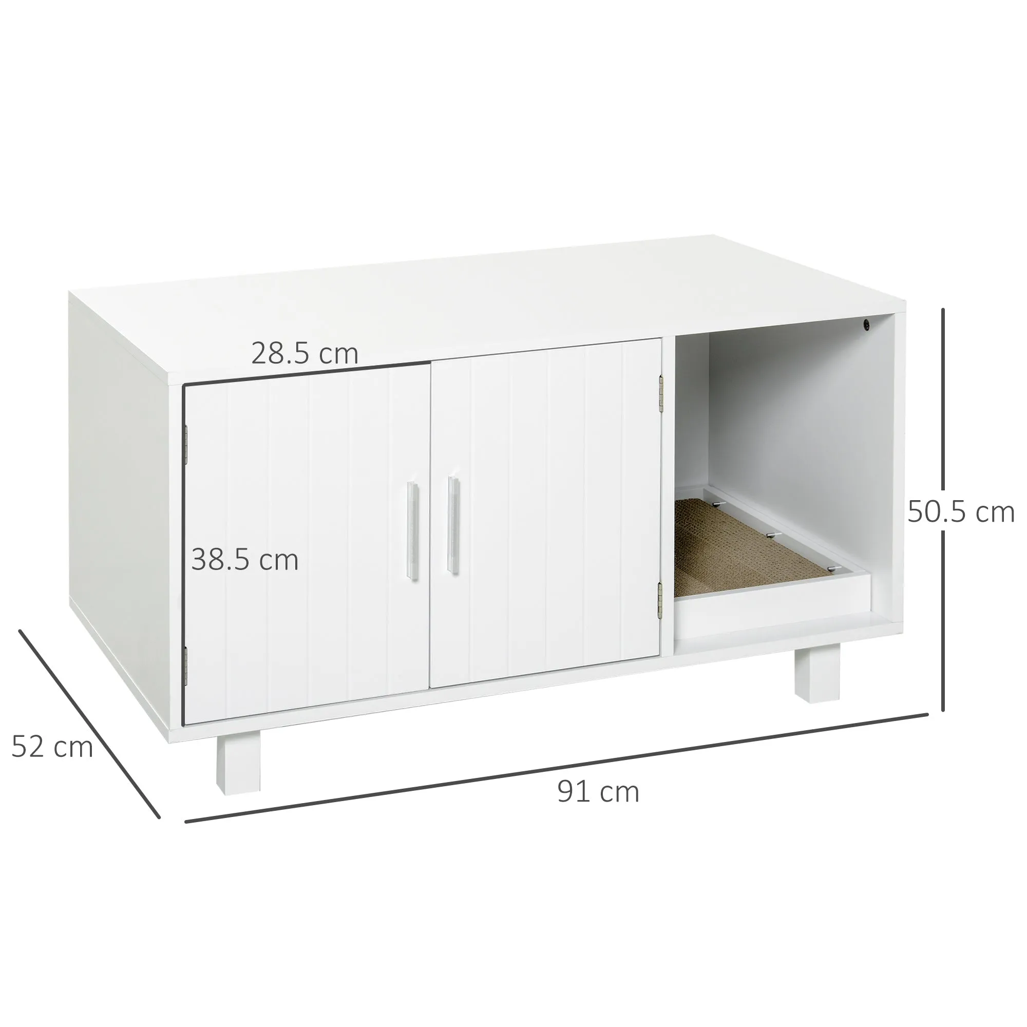 PawHut Indoor Feline Cat Box Furniture Kitty Table w/ Scratch & Magnetic Doors