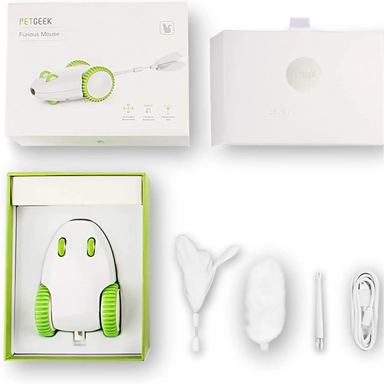 Pet Geek Furious Mouse Toy for Cats (White/Green)