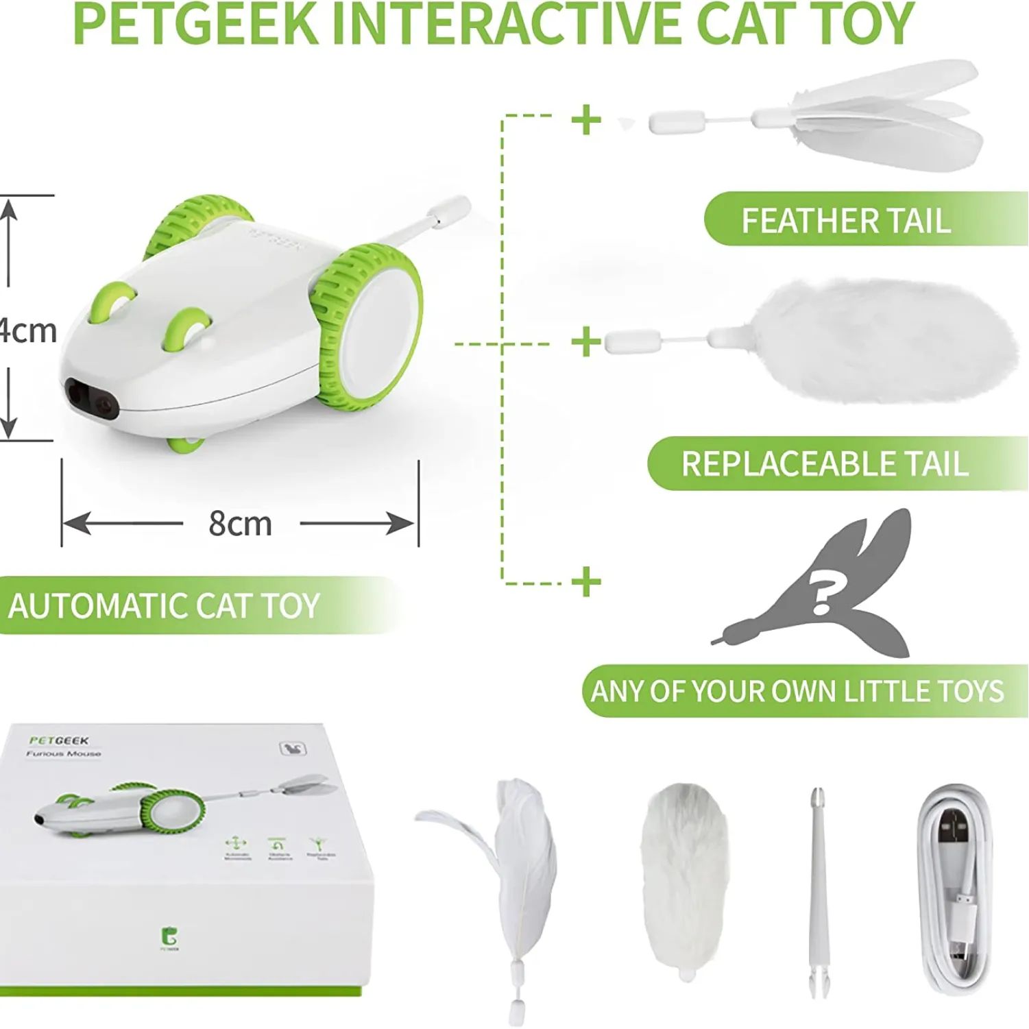 Pet Geek Furious Mouse Toy for Cats (White/Green)