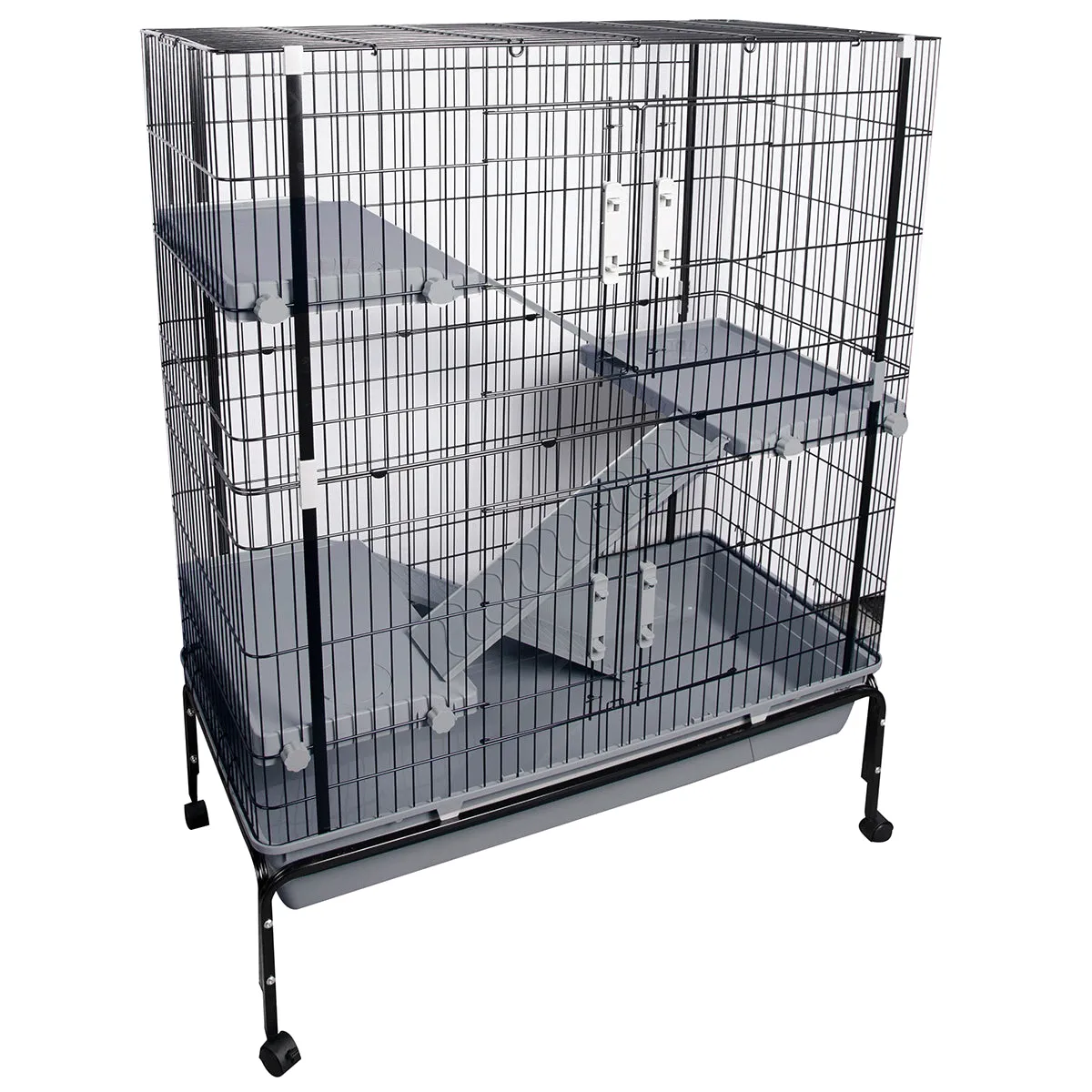 Pet One 2215 Small Animal Cage with Stand Black Grey 101x 51x130cm