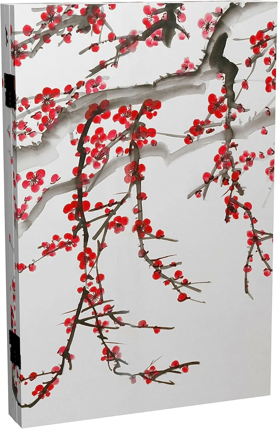Red Lantern 2 ft. Short Double Sided Plum Blossom Canvas Folding Screen 3 Panel Freestanding Partition and Separator for Modern and Contemporary Bedroom, Home Office, Studio, Dorm, Apartment