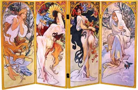Red Lantern 3 ft. Short Double Sided Four Seasons Canvas Folding Screen 4 Panel Freestanding Partition and Separator for Modern and Contemporary Bedroom, Home Office, Studio, Dorm, Apartment