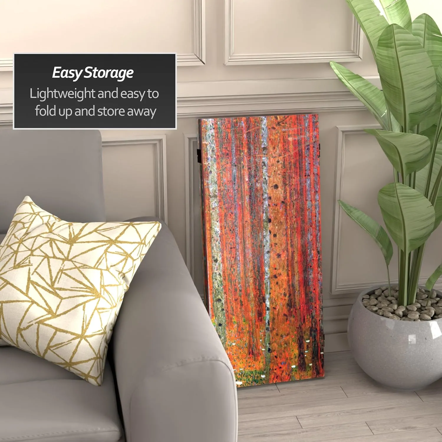 Red Lantern Double Sided Works of Klimt Room Divider - Tannenwald/Farm Garden, 3 Foot - 3 Panel