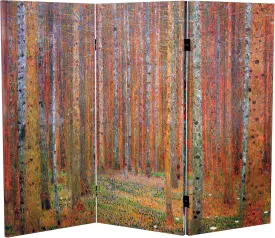 Red Lantern Double Sided Works of Klimt Room Divider - Tannenwald/Farm Garden, 3 Foot - 3 Panel