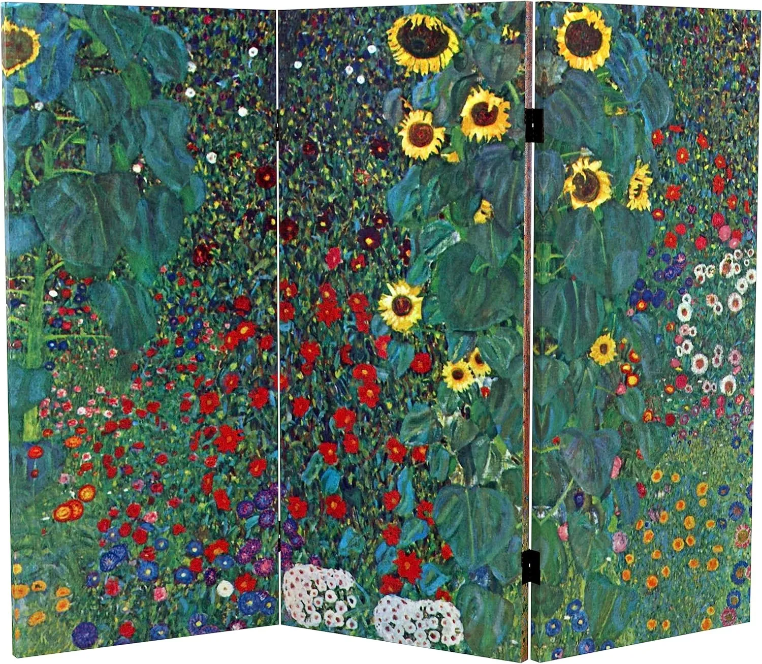Red Lantern Double Sided Works of Klimt Room Divider - Tannenwald/Farm Garden, 3 Foot - 3 Panel