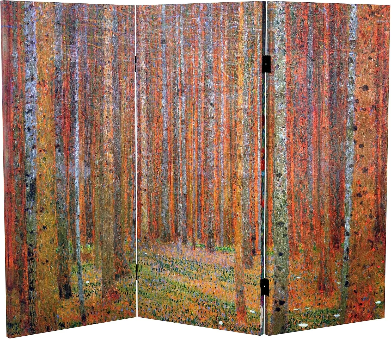 Red Lantern Double Sided Works of Klimt Room Divider - Tannenwald/Farm Garden, 3 Foot - 3 Panel