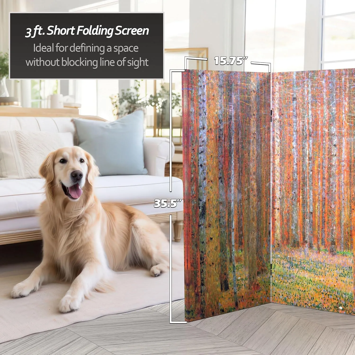 Red Lantern Double Sided Works of Klimt Room Divider - Tannenwald/Farm Garden, 3 Foot - 3 Panel