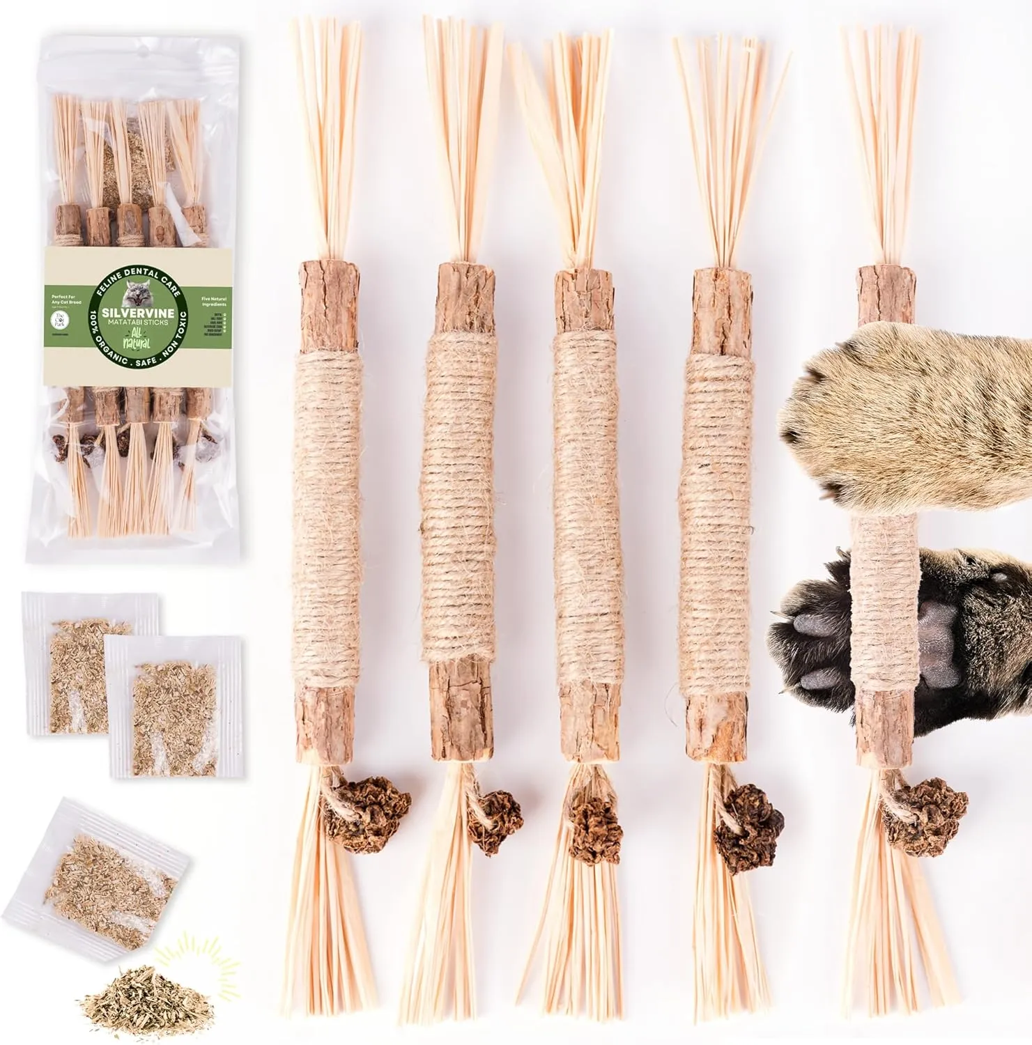 Silvervine Sticks for Cats 5 Pcs, Natural Catnip Cat Chew Toys for Indoor Cat Teeth Cleaning, Aggressive Chewers, Kitten Teething Matatabi Chew Stick Cat Toys, Silvervine for Cats