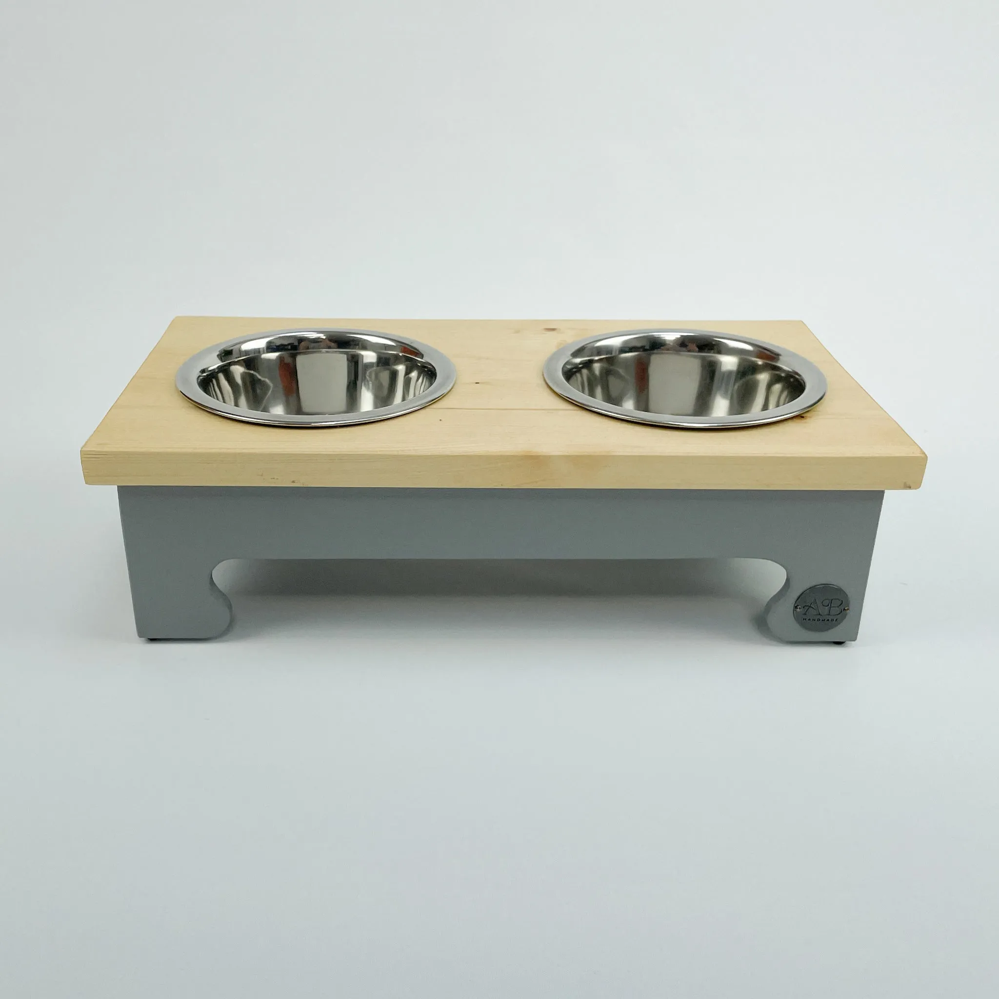 Small Pine Top Raised Dog Bowl Feeding Stand