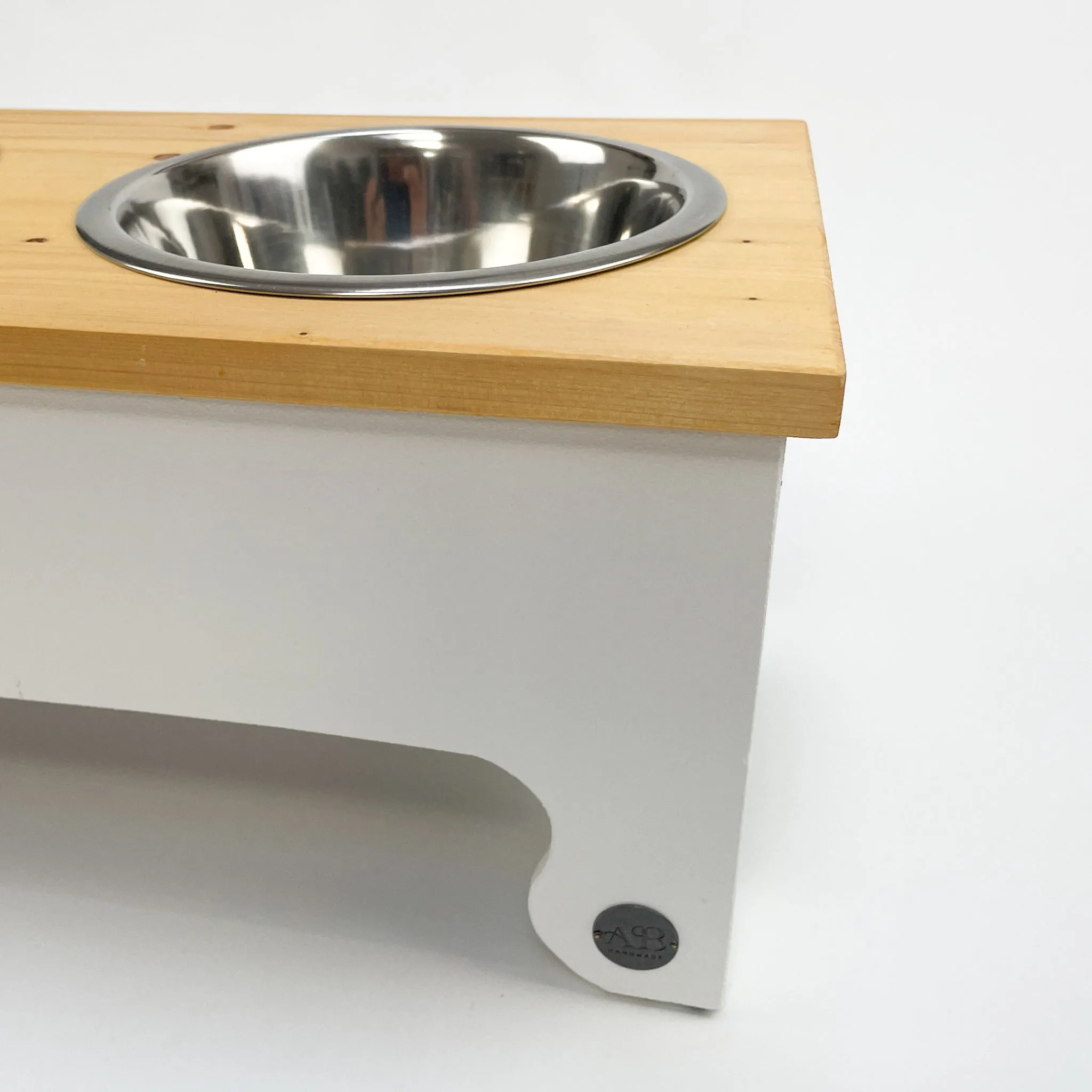 Small Pine Top Raised Dog Bowl Feeding Stand