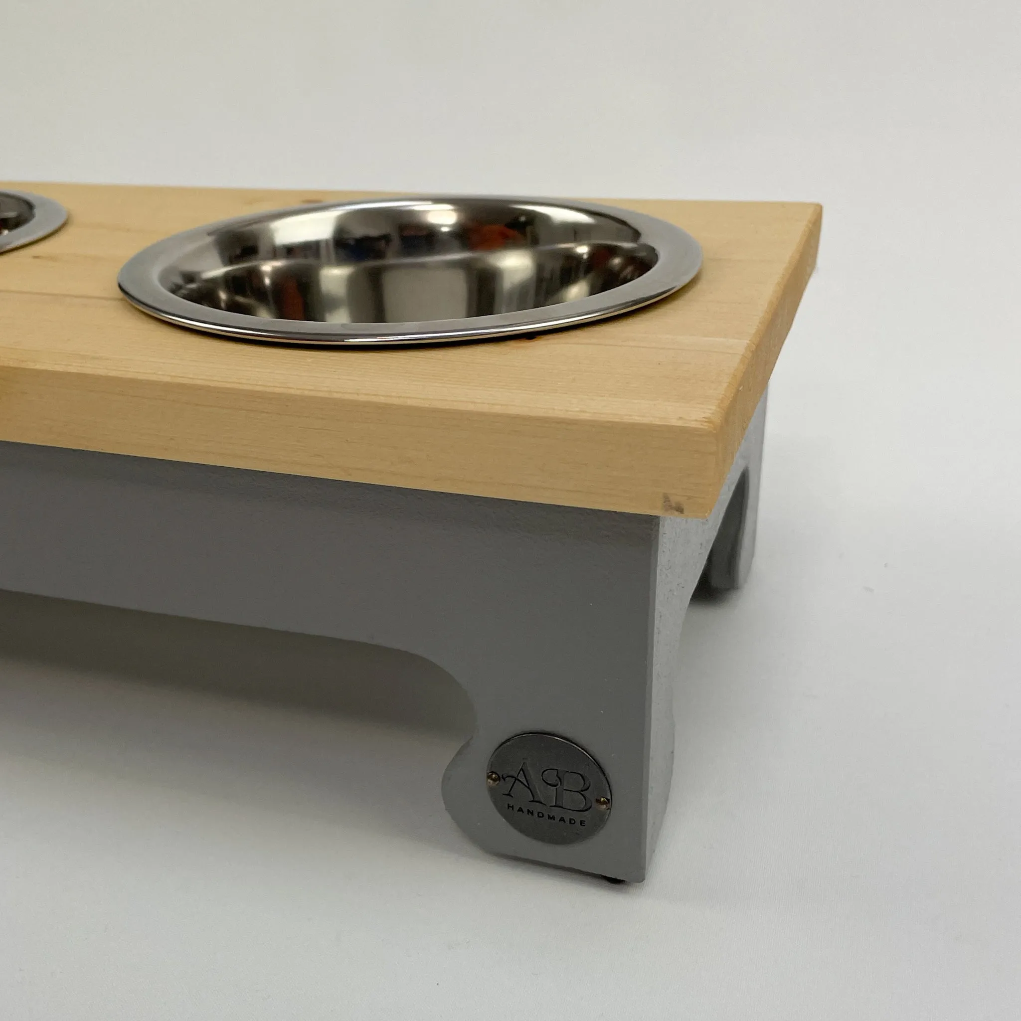 Small Pine Top Raised Dog Bowl Feeding Stand